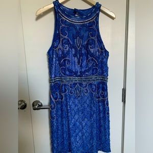 Camille La vie blue beaded short formal dress